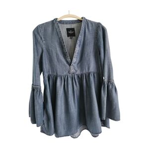Chambray Denim Babydoll Top S American Eagle Boho Y2K Blouse